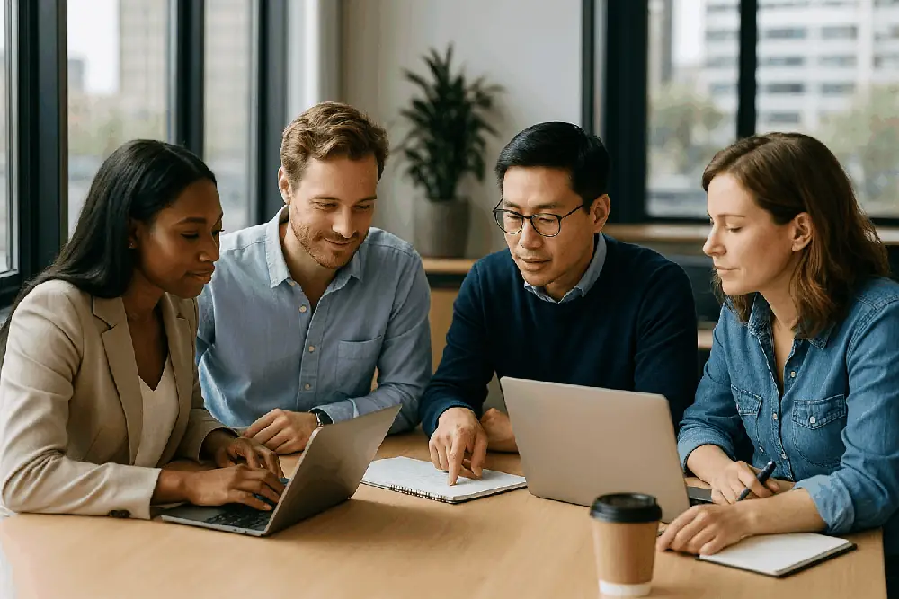 Diverse team collaborating